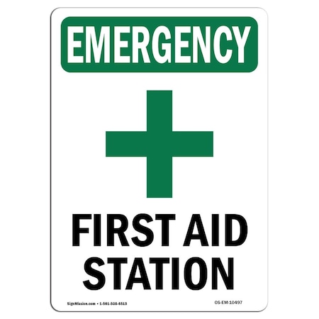 Signmission Safety Sign, OSHA EMERGENCY, 10" Height, Rigid Plastic, First Aid Station, Portrait OS-EM-P-710-V-10497